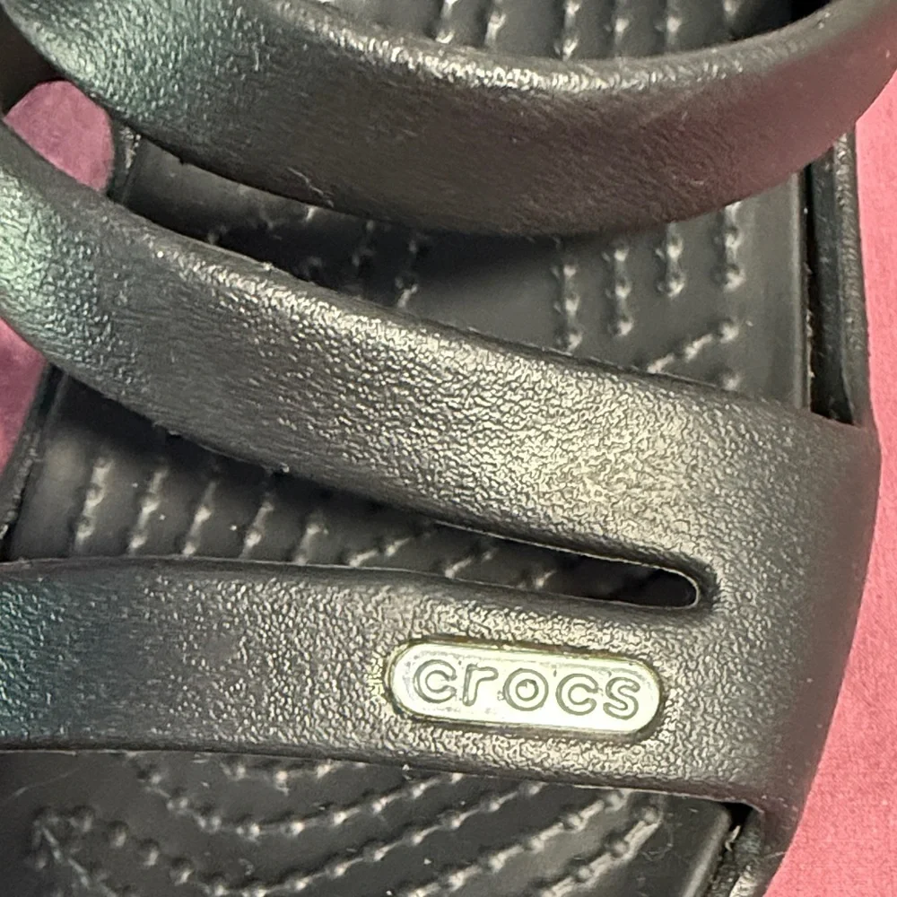CROCS Black Slide Sandals with Sparkling Accents - Picture 2 of 7